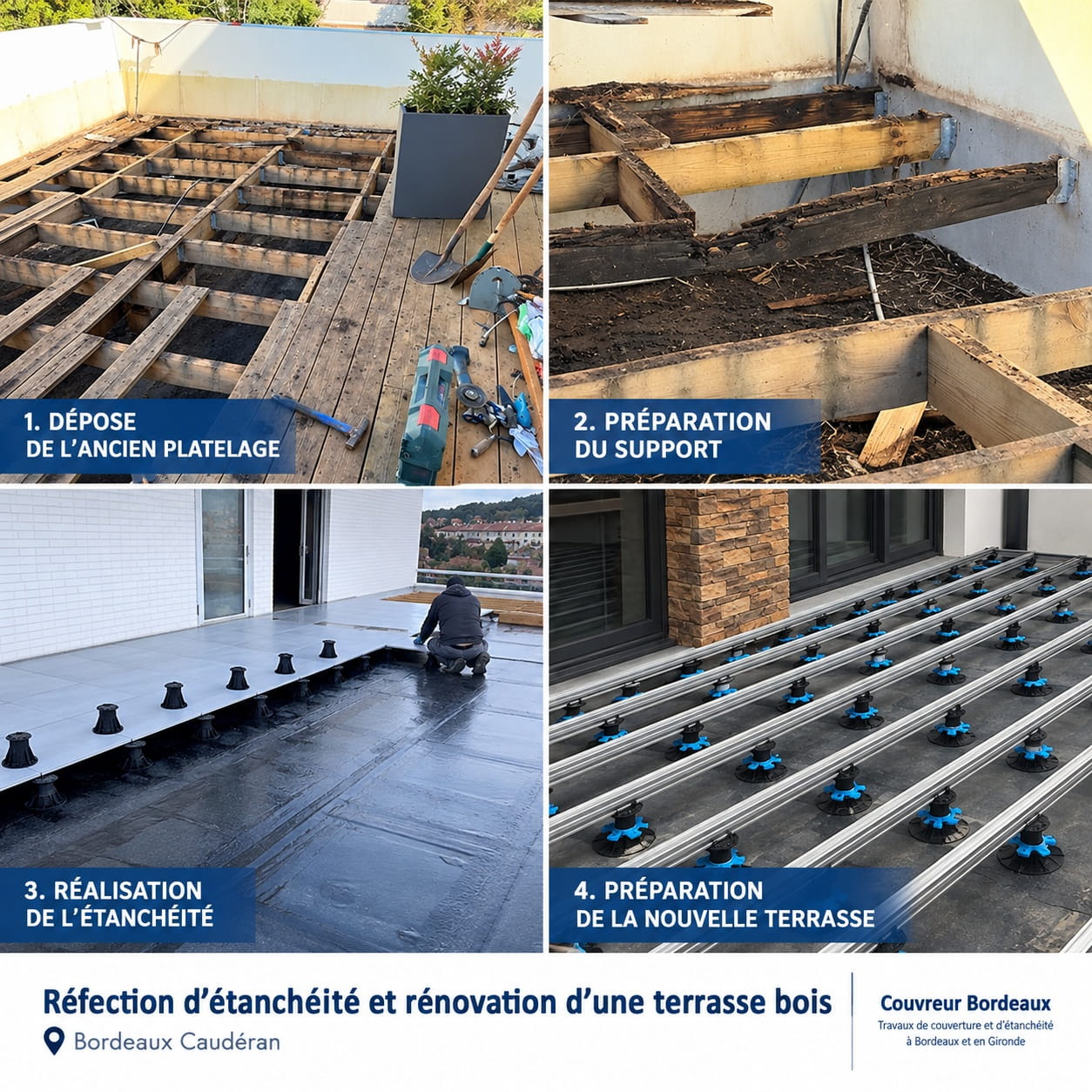 Réfection étanchéité terrasse bois à Bordeaux Caudéran